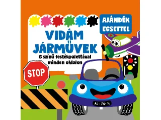 VIDÁM JÁRMŰVEK - 6 SZÍNŰ FESTÉKPALETTÁVAL MINDEN OLDALON - AJÁNDÉK ECSETTEL