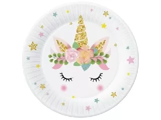 Virágos unikornis mintás papírtányér - 18 cm, 6 db