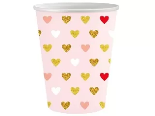 XOXO: Rózsaszín papírpohár szívekkel, 250 ml - 6 db